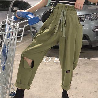 Striped Tank Top / Ripped Baggy Pants