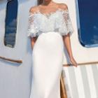Lace Cape-sleeve Sheath Wedding Gown