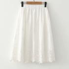 Eyelet Lace Midi A-line Skirt White - One Size