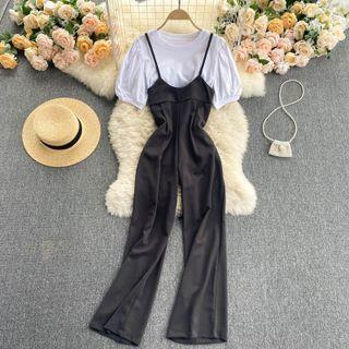 Set: Short-sleeve Top + Strappy Jumper Pants
