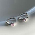 Heart Rhinestone Sterling Silver Dangle Earring 1 Pair - Silver & Pink - One Size