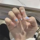Faux Pearl / Print Faux Nail Tips 108 - Blue & Off-white - One Size