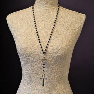 Cross Pendant Bead Alloy Necklace Silver - One Size