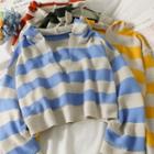 Striped Hooded Loose Knit Top In 6 Colors