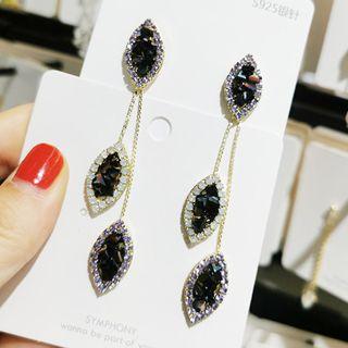 Rhinestone Leaf Fringed Earring 1 Pair - As Shown In Figure - One Size