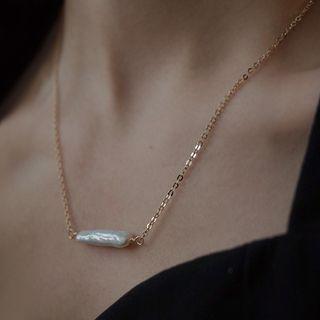 Freshwater Pearl Bar Pendant Alloy Necklace Gold - One Size
