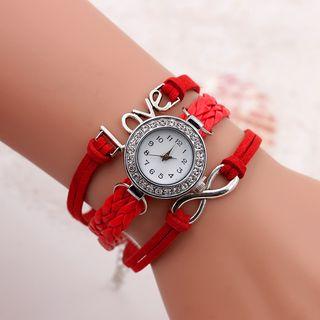 Love Rhinestone Layered Bracelet Watch