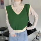 Contrast Trim Sweater Vest / Long-sleeve Turtleneck Lace T-shirt