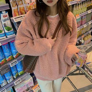 Faux Shearling Loose-fit Sweatshirt Pink - One Size
