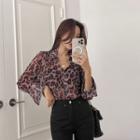 Wide-cuff Leopard Chiffon Shirt