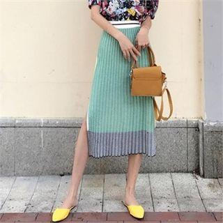 Pleated Color-block Midi Skirt Gray - One Size