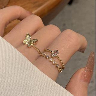 Rhinestone Layered Ring / Butterfly Ring / Set