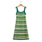 Sleeveless Striped Knit Midi A-line Dress