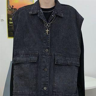 Flap-pocket Denim Vest