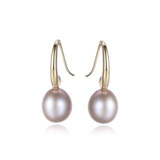Sterling Silver Plated Gold Simple Fashion Purple Freshwater Pearl Earrings Golden - One Size