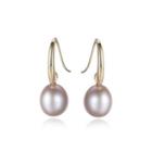 Sterling Silver Plated Gold Simple Fashion Purple Freshwater Pearl Earrings Golden - One Size