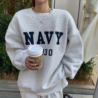 Round Neck Drop Shoulder Plain Lettering Print Sweatshirt