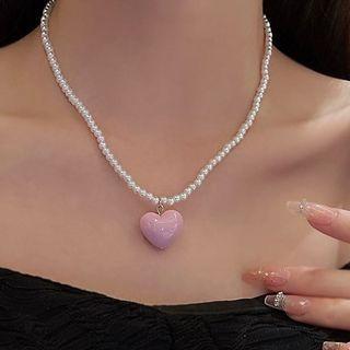 Heart Resin Pendant Faux Pearl Choker