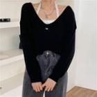 Plain Knit Top / Lace Trim Halter Camisole Top