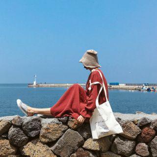 Half-placket Bell-sleeve Dress