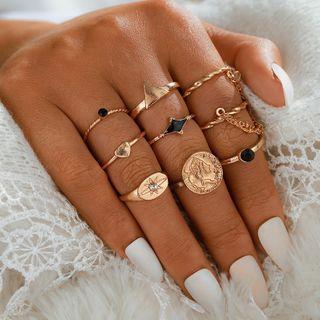 Set Of 8: Alloy Ring 15127 - Gold - One Size