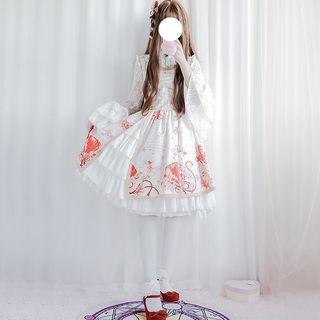Long-sleeve Lace Top / Sleeveless Printed A-line Dress