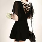 Short-sleeve Lattice Back A-line Dress
