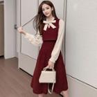 Mock Two-piece Bow Accent A-line Dress