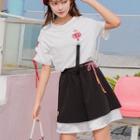 Floral Embroidered Short-sleeve T-shirt / Coin Embroidered A-line Skirt / Set
