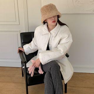 Drawstring-hem Buttoned Padded Jacket