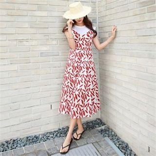 Spaghetti-strap Foliage Pinafore Dress
