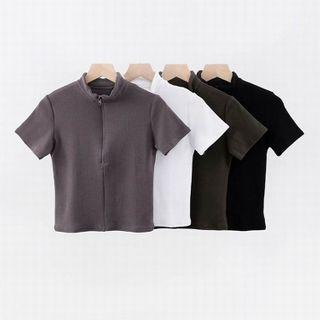 Front-zip Short-sleeve Cropped Top