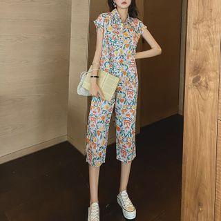 Cap-sleeve Flower Print Romper