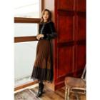 Lace-hem Long Pleated Skirt
