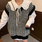 Heart Print Knitted Vest / Sailor Collar Shirt
