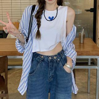 Striped Shirt / Heart Tank Top