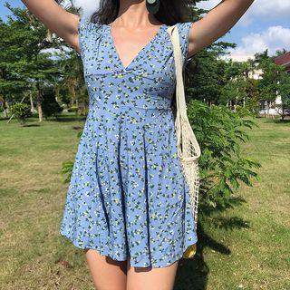 Cutout Back Floral Short-sleeve A-line Dress