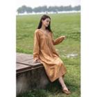 V-neck Long-sleeve Frog-buttoned Dress