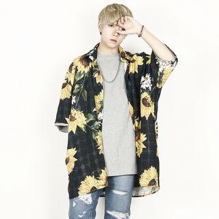 Short-sleeve Flower-printed Shirt
