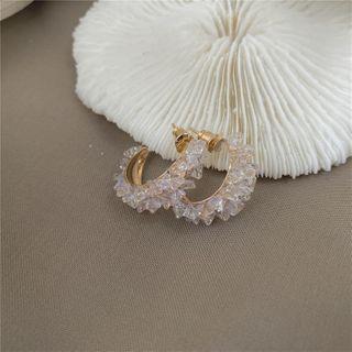 Faux Crystal Open Hoop Earring Stud Earring - 1 Pair - S925 Silver Stud - Gold - One Size