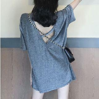 V-neck Open-back Long T-shirt