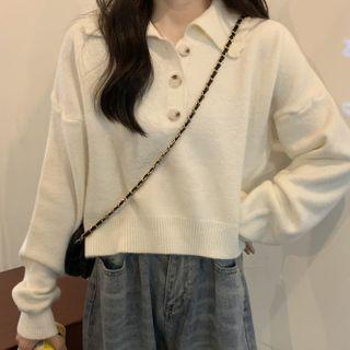 Scalloped-collar Polo Sweater