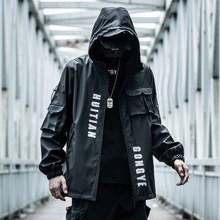 Lettering Zip Cargo Hoodie