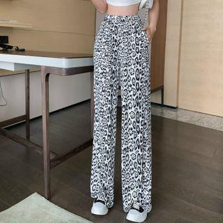 Leopard Print Wide Leg Pants Black & White - One Size