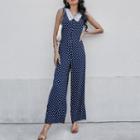 Sleeveless Lace Collar Dotted Jumpsuit
