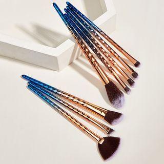 Set Of 8: Gradient Print Makeup Brush 8 Pcs - Blue & Gold - One Size