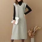 V-neck Fleece Long Vest Dress