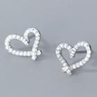 925 Sterling Silver Rhinestone Heart Earring 1 Pair - S925 Silver Earrings - Silver - One Size