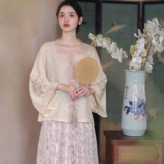 Bell-sleeve Square Neck Embroidered Hanfu Jacket