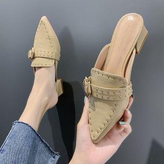 Studded Pointy-toe Chunky-heel Loafer Mules